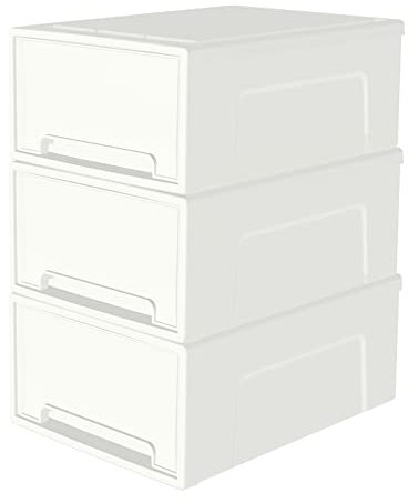 Cetomo 50L*3 Compact Stacking Storage Drawer, Plastic Drawer Organizer with white Doors for Undersink, Kitchen, Pantry, Desk, and Home De-Clutter, Store Shoes and Craft Supplies, 3-Pack, White