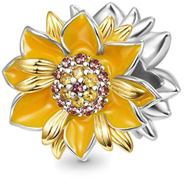 GNOCE Blume Anhänger Charm 925 Sterling Silber Dangle Charms Fit Armbänder/Halskette Schmuck Geschenk Für Frauen Mädchen Ehefrau Tochter (Sonnenblumen)