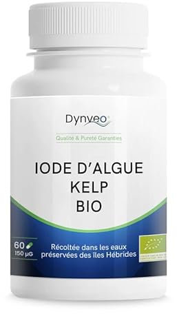 Iode d'algue de Kelp Bio - Thyroïde, Fonctions cognitives, Énergie, Métabolisme - 150 µg 60 Gélules (1 mois) - Source d'iode 100% naturelle - Récolte Durable - Vegan - Fabriqué en France - Dynveo