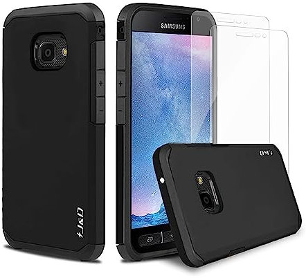 J&D Compatible pour Samsung Galaxy Xcover 4 Coque, Robuste Double Couche Coque de Protection Antichoc et Hybride avec 2 Pièces Protecteur d'Écran en Verre pour Galaxy Xcover 4, Noir