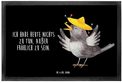 Mr. & Mrs. Panda 60 x 90 cm Fußmatte Rabe Sombrero - Geschenk, Gute Laune, Tiere, Schmutzmatte, Fußabtreter außen, glücklich Sein, Fußmatte Outdoor,