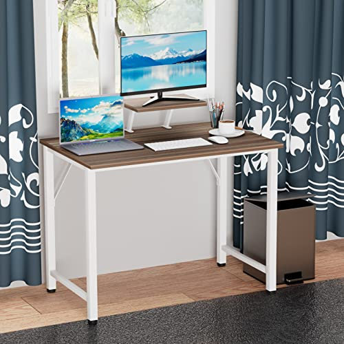 Rcynview Escritorio Ordenador con Soporte Monitor, Marrón Mesa Ordenador Portatil Escritorios con Patas Metálicas Estables, Mesa Gaming para Oficina Despacho Dormitorio, 80x40x74cm