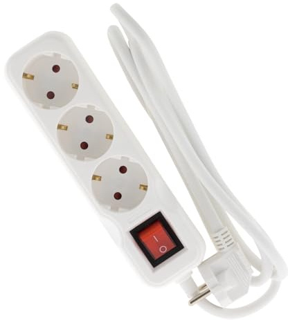 Zenitech, Schuko-Steckdosenleiste mit beleuchtetem Schalter, 3x16A, H05VV-F 3G1,5mm² Kabel, 5m, Weiß, Erhältlich mit 3, 4, 5 oder 6 Steckdosen, Verschiedene Längen, Sicherheit und Zuverlässigkei