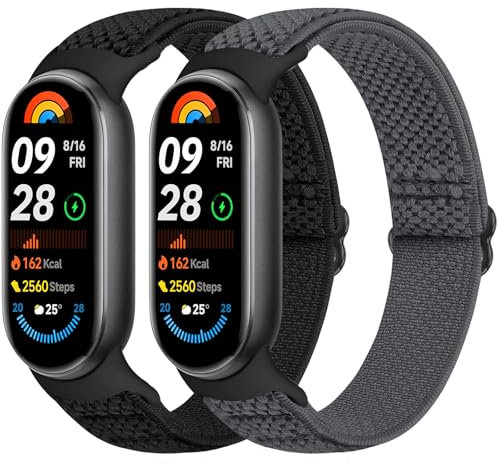 Runostrich Elastic Nylon Watch Strap Compatible with Xiaomi Smart Band 10/9/8 Sports Strap Soft Watch Band Adjustable Replacement Band for Women Men
