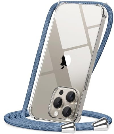 CAROKI Crossbody Lanyard Case for iPhone 15 Pro Max 6.7 inch, Necklace Case with Cord Strap Transparent Slim Soft TPU Clear Bumper Phone Case Cover for iPhone 15 Pro Max-Dark Blue