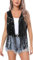 Aivtalk Damen Pailletten Weste mit Fransen Vorne Offene Glitzer Weste Quaste Glitzer Cardigan für Cowgirl Schwarz 1 M