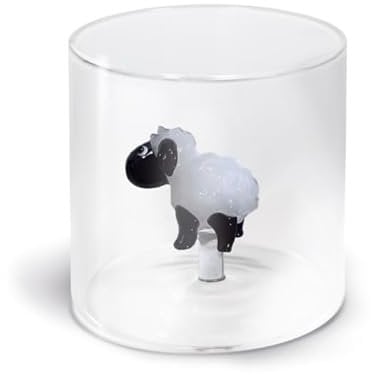 WD Lifestyle Bicchiere in Vetro Borosilicato 250ml con Decorazione (pecora)