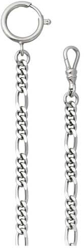 REGENT Herren Taschenuhr Kette 5 mm Breite 31 cm Länge mit Karabiner Figaro Flach Silberfarben P-49