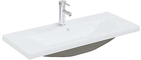 ShGaxin Einbauwaschbecken mit Wasserhahn, Aufsatzwaschbecken, Bathroom Sink, Waschtisch, Ablaufgarnitur, Aufsatzbecken, 91x39x18 cm Keramik Weiß