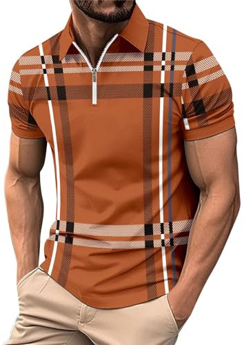 Men's Polo Shirts Breathable Quick Dry Golf Polo Shirts Color Clash Collar Outdoor Sports Tee Tops Mens Gym Shirt Cycling t Shirts for Men Mens Long Sleeve top Size Large Blouse (Khaki, XL)