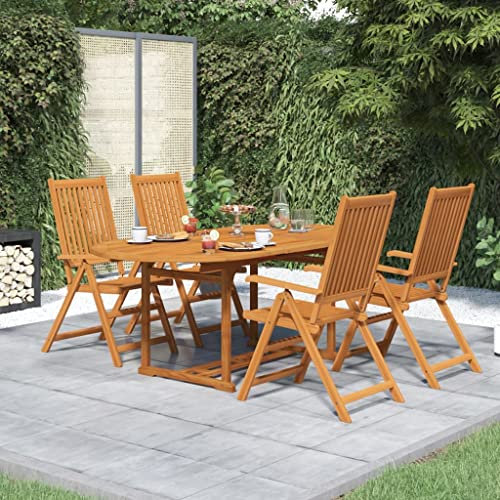 Hommdiy Akazienholz Massiv Gartenmöbel Set 5-TLG. Sitzgruppe Gartengarnitur Gartenset Sitzgarnitur Gartenstuhl Gartentisch Tisch Stühle 5X/Oval
