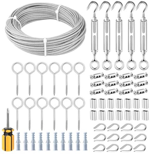 TooTaci 3mm Garden Wire Kit, 30M PVC Coated Stainless Steel Cable, M5 Turnbuckle Wire Tensioner Kit, Vine Eyes for Climbing Plants, Picture Hanging & Outdoor Use