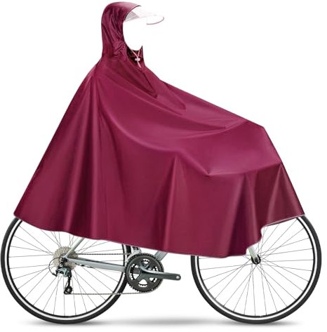 Regenponcho Fahrrad, Regencape Fahrrad, Fahrrad Regenponcho Damen Herren mit Kapuze, Wasserdichter Oxford-Stoff Radfahren Regen Poncho Wiederverwendbare für Fahrräder Elektrofahrräder, Rot