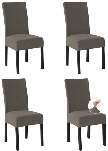 Easy-Going Stretch Stuhlhussen 4er Set, Fleece Stuhlbezüge für Esszimmerstühle Schwingstühle Küchenstühle, Moderne Stuhl Überzüge Sitzbezüge, Abnehmbare Waschbare Chair Covers, Taupe