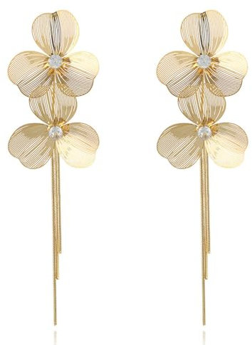 TOFBS Ohrringe für Damen 925 Silber Nadel Ohrstecker Mode Zarte Blume Metall Blatt Ohrring mit Zirkonia Lange Quaste Tropfen Ohrringe Schmuck Geschenk(Gold)