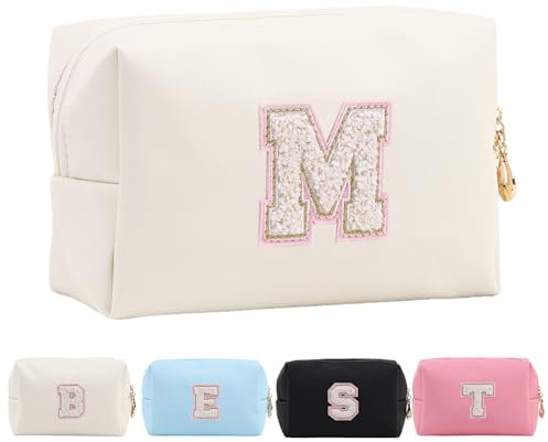 Personalisierte Make-up Tasche für Frauen,A-Z Initialen wasserfeste Reise Kosmetiktasche aus Leder,Geburtstagsgeschenk für Frauen und Mädchen,Kosmetiktasche für Braut und Brautjungfer