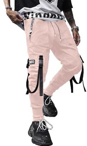XYXIONGMAO Pantalon de jogging pour homme techwear hip-hop sarouel streetwear tactique, rose, Taille XL
