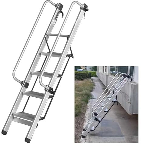 66 Inch Portable Silver RV Bunk Bed Loft Ladder with Hand Rail Indoor/Outdoor Climb Ladder for Dorms