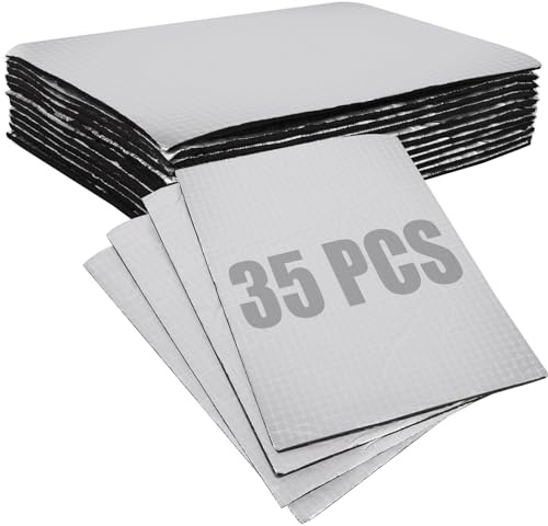 35 Pcs 197 Mil Car Sound Deadening Mats, 25 x 18 x 5 cm Sound Deadening Self Adhesive Foil, 16.9 sqft Heat Shield Van Sound Deadening Mats for Car Trunk Door Floor Ceiling