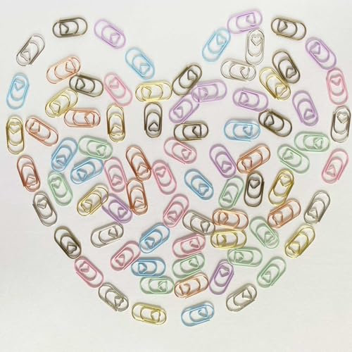 80 Stück Bunte Büroklammern in Herzform | 8 Farben (Gold, Silber, Roségold, etc.) | Für Basteln, Scrapbooking, Geschenke | Motivklammern