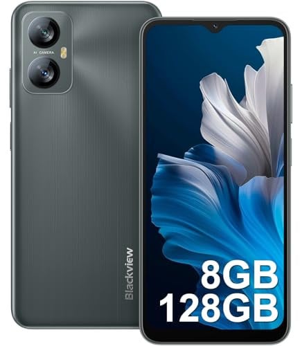 Blackview Mobile Phone, A52Pro 8GB+128GB/1TB(2024), 90Hz 6.52, 5180mAh Fast Charge, Android 13 Phone, Octa-core, 13MP+5MP, 4G Dual Sim Free, Fingerprint/Face Unlocked, 3.5mm Jack, Latest Phone -Grey