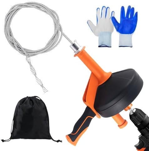 Caossuixin Rohrreinigungsspirale [13m], Abflussreiniger Spirale für Rohrreinigung, Wiederverwendbar Abflussspirale Rohrspirale mit Wasserdichte Handschuhe für Küche,Waschbecken, Dusche, Badewanne