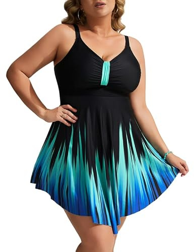 Hanna Nikole Swimsuits for Older Ladies Women's Plus Size Skirted One-Piece Swimsuits Tummy Control Swimwear Shape Swimming Costume Ruffled Swim Dress Soft Bathing Suits with Swim Shorts