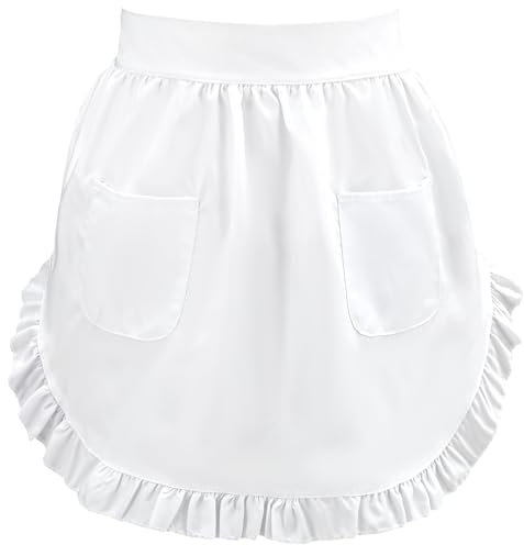 Weiße Taillenschürze, Verstellbare Rüschenschürze Damen, Weiße Kostümschürzen Für Damen Mit 2 Taschen Für Küche, Restaurant, Backen, Malen, Diy-Kunsthandwerk, Cosplay