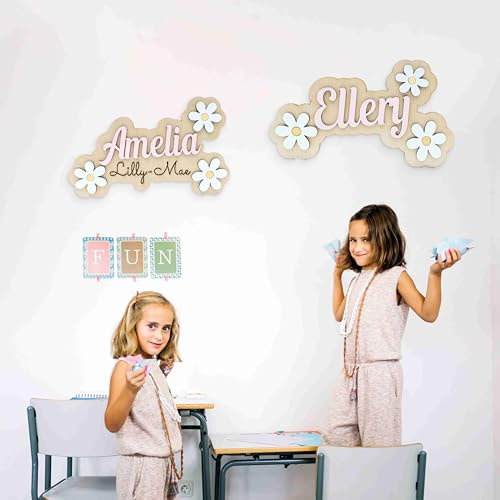 Personalised Layered Wooden Name Sign for Girls Bedroom - Hand Painted Floral Nursery Door Plaque - Custom Kids Room Wall Art - Playroom Decor