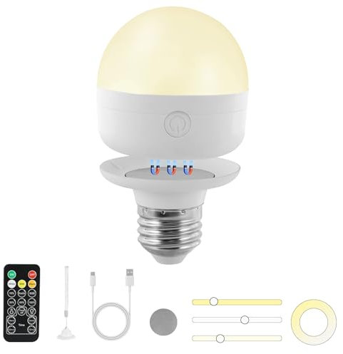 Gecool Rechargeable Light Bulb with Magnetic Base – 3 Colour Modes,Dimmable 10%-100%,Includes Lanyard – for Camping, Emergency & Home Use(E27-2PCS)