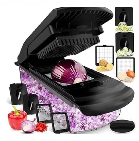 sawme Vegetable Chopper | onion chopper | vegtable slicer, easy cutting | 4 extensions | black | kitchen| Veggie Onion Salad Food Chopper Manual, Mandoline, Kitchen Tools & Gadgets