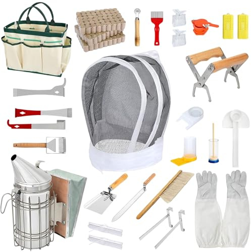 Agrdeed 32Pcs Imker Zubehör, Imkereizubehör Bienenstock Starter Set, Alle Imkereiwerkzeuge und -geräte, J-Haken, Rahmengriff, Imkerei-Werkzeuge und Zubehör, für Starter Set Imkereibedarf