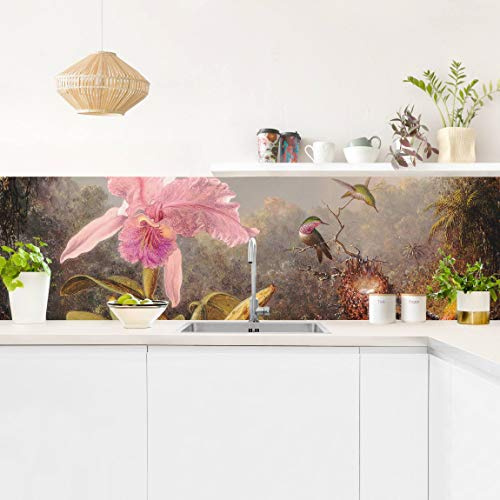 micasia Küchenrückwand selbstklebend Martin Johnson Heade Kunst ohne Bohren fugenlos - Made in Germany - Orchidee Kunst matt Paneel rosa Küche Herd Spritzschutz 1657 (245x70cm)