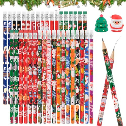 Axlyca Bleistifte Weihnachten Set,36PCS Weihnachten Bleistifte mit 2PCS Weihnachts Bleistiftspitzer,Holz Cartoon Weihnachtsbleistift Niedlich Weihnachtsstifte Kinder für Kinder Weihnachte Geburtstag