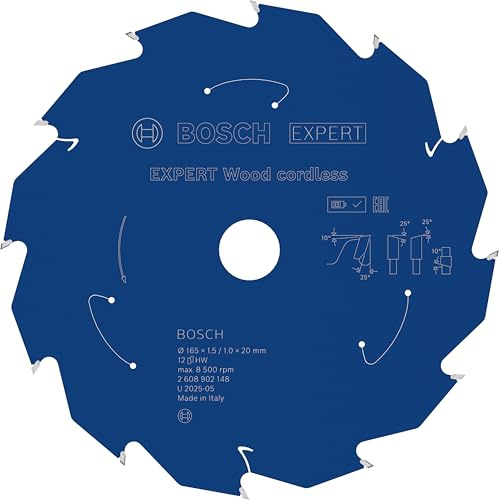 Bosch 1x Expert Wood Cordless Circular Saw Blade for Handheld Circular Saw | for Softwood, Hardwood, Ø 165 mm, Professional Accessory Hand-Held Cordless Circular Saws