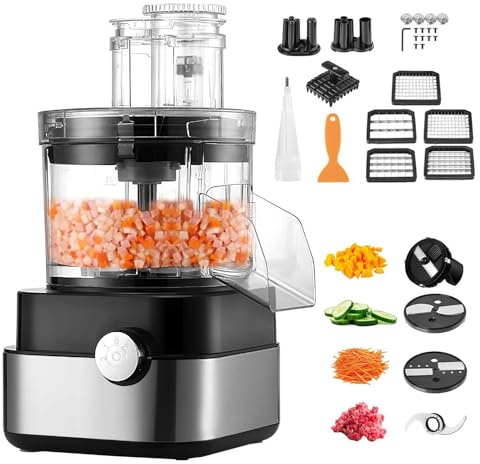 Commercial Food Processor 20-Cup Electric Vegetable Dicer Chopper for Mincing, Dicing, Shredding, Puree, Veggie Shredder Grater with 5 Stainless Steel Blades Multifunctional Meat Grinder Blender