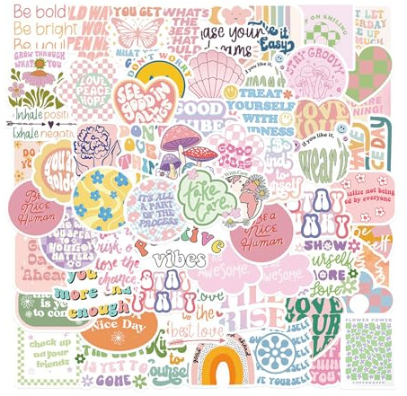 100 Pcs Preppy Aesthetic Stickers Pack,Pink Motivational Cute Stickers,Waterproof Vinyl Decals for Water Bottles Laptop,Positive Motivational Quotes Pink Stickers for Preppy Stuff,for Girls Women Kids