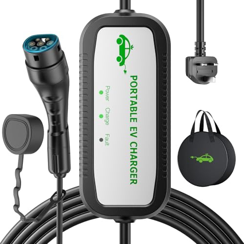 EVJUICION EV Charger Cable Type 2 to 3 Pin Plug 10M, 10A 3 Pin EV Charger Electric Car Charger, 2.3kW Type 2 Charging Cable 3 Pin IP67/IP54 with LED Indicators&Bag, for Type 2 EVs&PHEVs