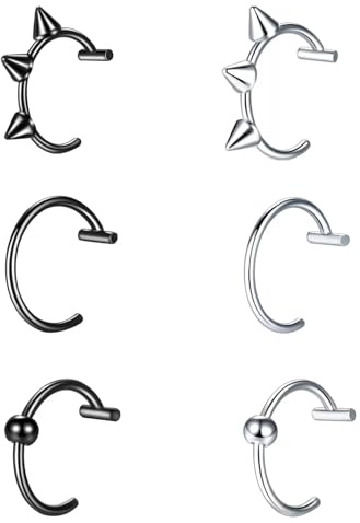 HJDJBD 6 Stk Edelstahl Fake Piercing Unisex,Nasenring Septum Lippenpiercing Smiley Clip On Lippenschmuck,Lip Lippe Hoop Fakes Lippenringe Lippen Punk Körperschmuck Silber Verstellbar Für Party Alltag