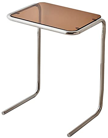 Mesa auxiliar, cristal templado y hierro forjado, mesa auxiliar para sala de estar y dormitorio, pequeña mesa de ocio