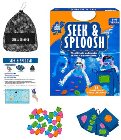 JINDANCL 99 Stück Pool Spielzeug,Unterwasser Suchspiel mit 64 Edelsteinen & 35 Karten,inkl.Tauchringe,Netzbeutel,geeignet für Sommer,Schwimmbad,Garten,Party
