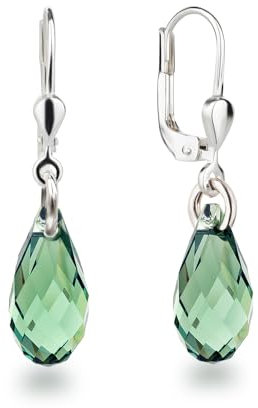 Schöner-SD Ohrringe 925 Silber mit kleinen Briolett Kristallen 13mm Erinite grün