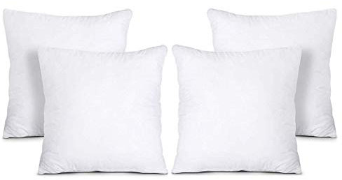 Britains Bedding Cushion Inner - 18 x 18 Inch Polyester Fillers Pads for Back Support, Anti-Allergy Pillow Inserts, Cotton Blend Cover – Hollow fiber Square Cushion Filling Stuffer (White, Pack Of 4)