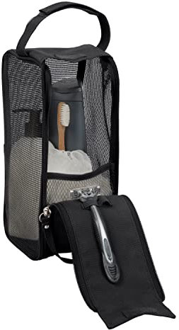 Simplify Hanging Mesh Toiletry Bag | Travel Organizer | Perfect for Dorm | Gym | Back to School | Shampoo | Shower Accessories | Black