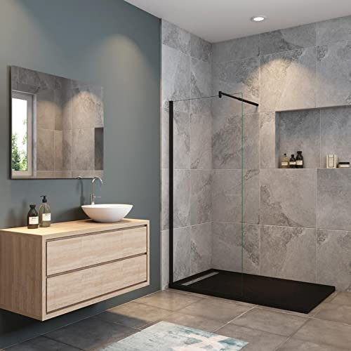 Mamparas de Ducha Pantalla Panel Fijo Perfil Negro Mate Cristal Antical 8mm Barra 70-120cm - 130x200cm