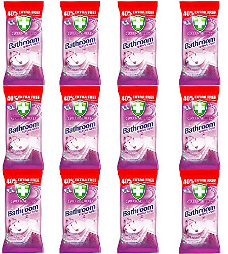 Green Shield Bathroom Surface Wipes 12 Packs = 840 Wipes - Cleans Baths Sinks & Showers and Other Home Surfaces- Home Cleaning