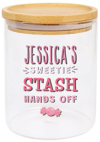 Personalised Sweetie Stash Glass Jar with Bamboo Lid