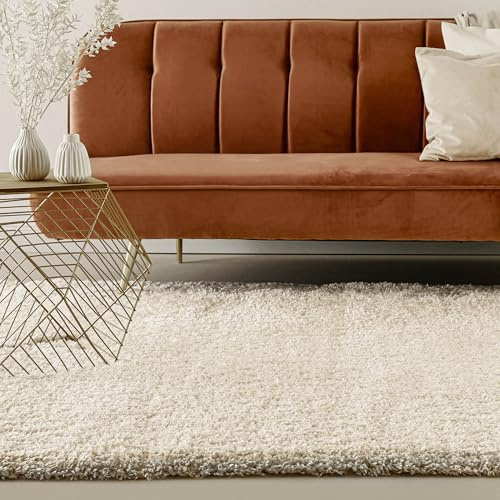 Homie Living Matteo gewebter Teppich, 160 x 225 cm, beige | Läufer, nachhaltig, modern, einfarbig, kuschelig weich und sehr flauschig, Hochflor bestens geeignet für Wohnzimmer