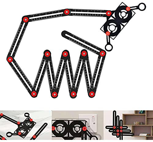 Mehrwinkel-Messlineal, präzises Aluminiumlegierungswinkel-Lineal, Metallschablone, Layout-Werkzeug mit Keramikfliesenlocher (12-seitiges)
