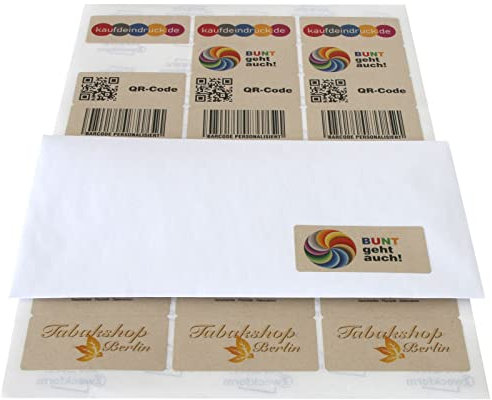 1000 Etiketten braun mit Druck Logo farbig Adressetiketten Bogen 30x64mm